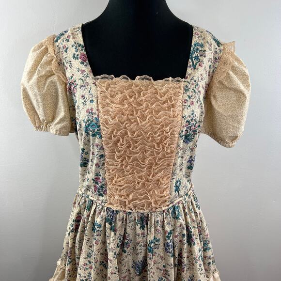 VTG Womens Victorian Style Ruffle Lace Floral Short Sleeve Tiered Lolita Dress S - Picture 2 of 7